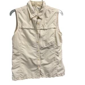 LL Bean Womens Size Medium Yellow Sleeveless Button Down Nylon Top Shirt Gorp